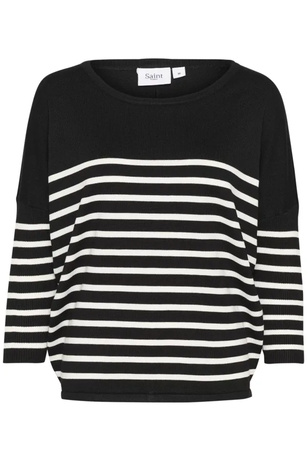 Mila Randig R-neck Tröja – Svart