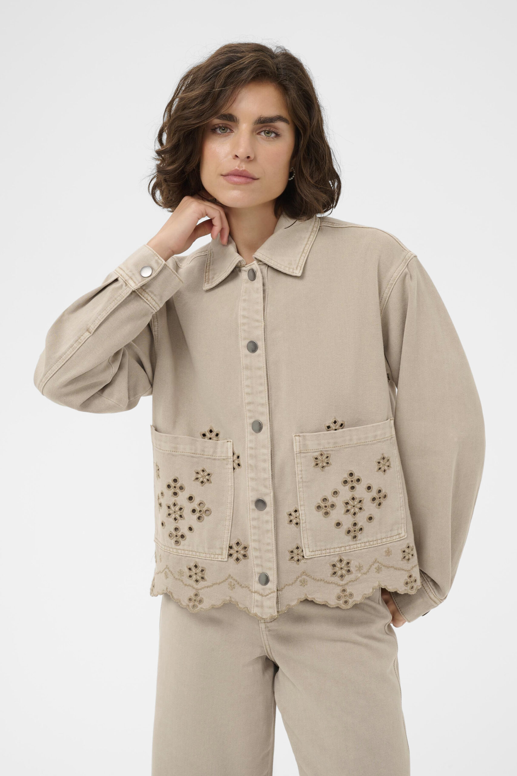Mimi Broderie Anglaise Jeansjacka - Feather Gray