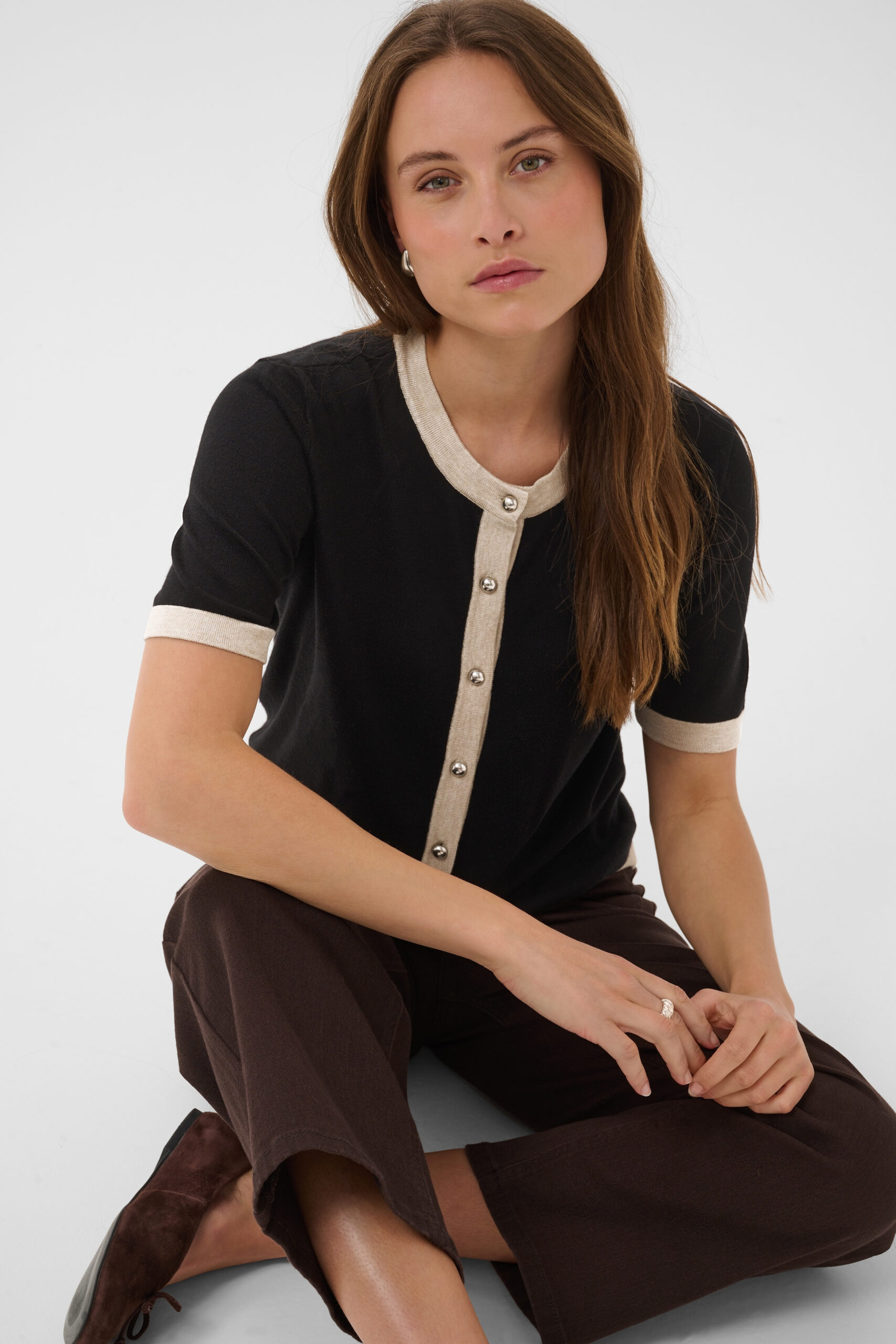Lizza Contrast Cardigan - Black Deep - Bild 6
