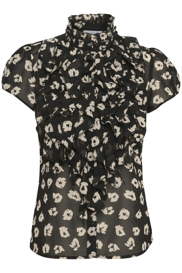 Lilja SS Volangblus – Black Flower Shadows