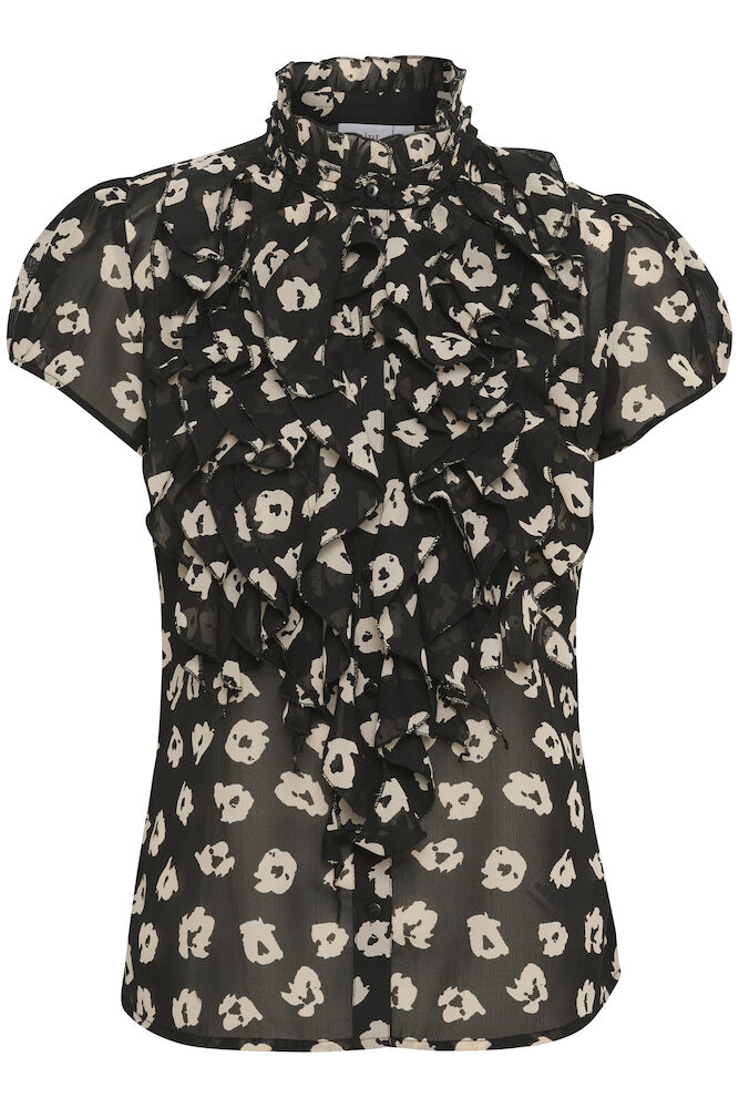 Lilja SS Volangblus - Black Flower Shadows