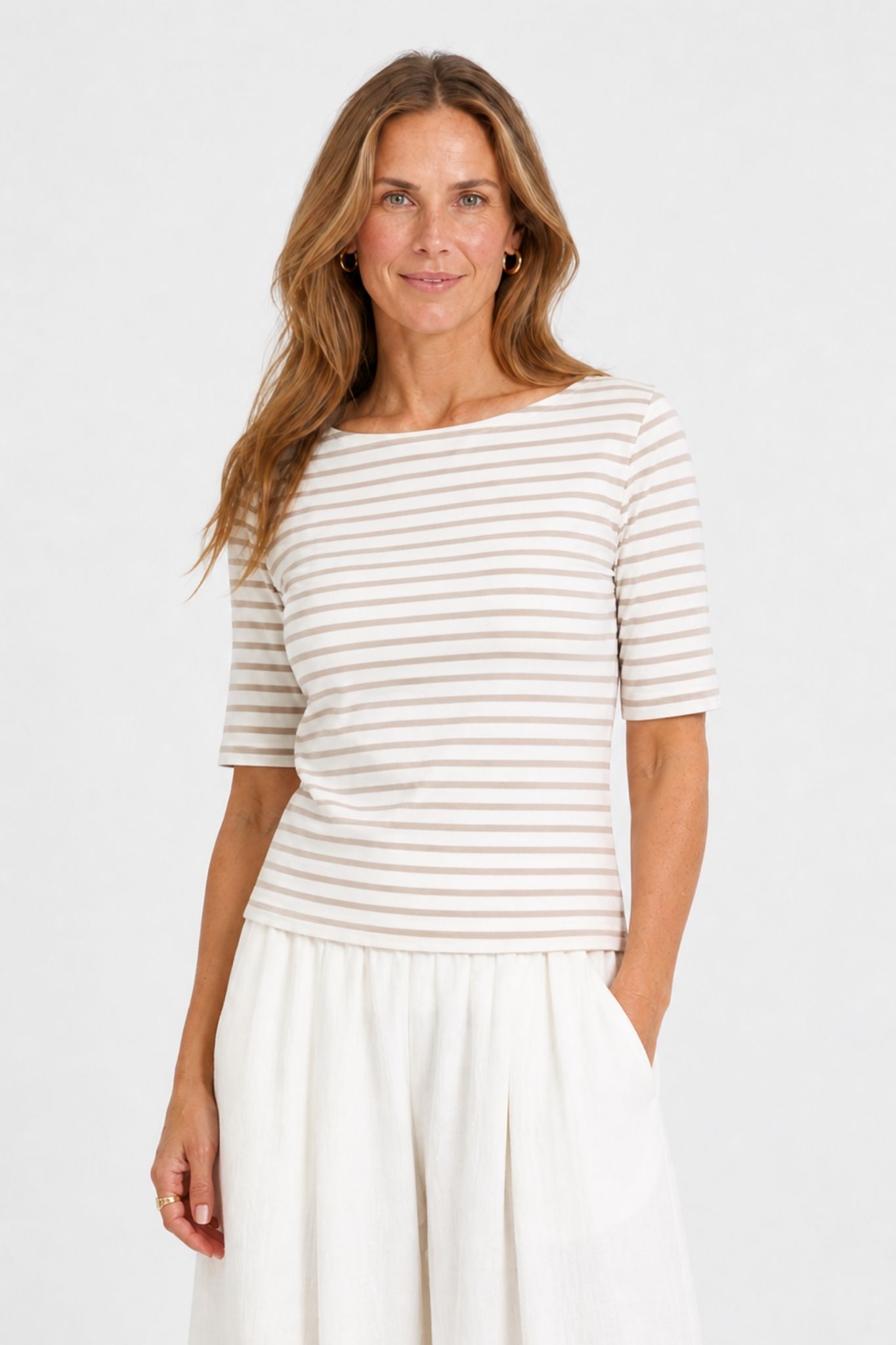 Liddy Boatneck Topp - Chalk/Feather Grey Stripes