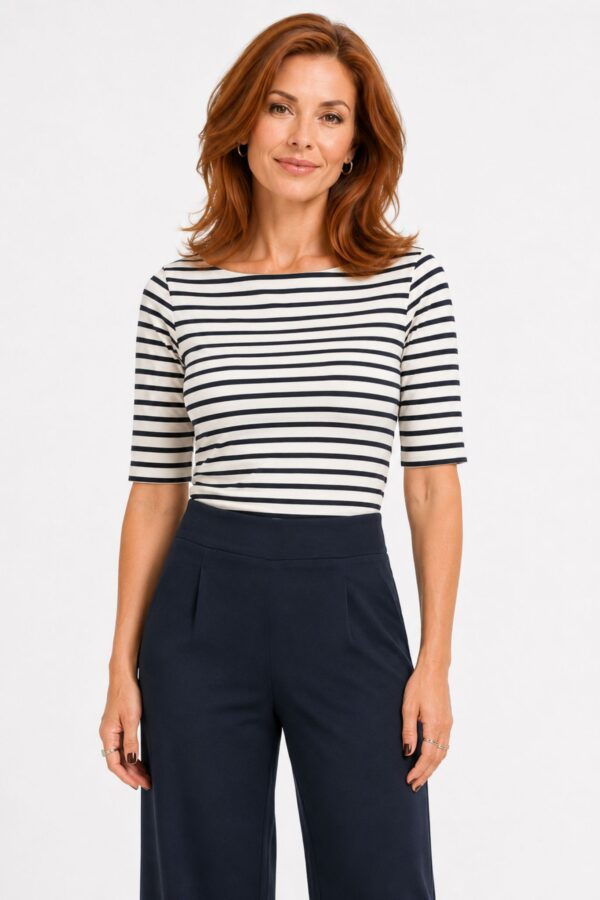 Liddy Boatneck Topp – Chalk/Midnight Marine Stripes