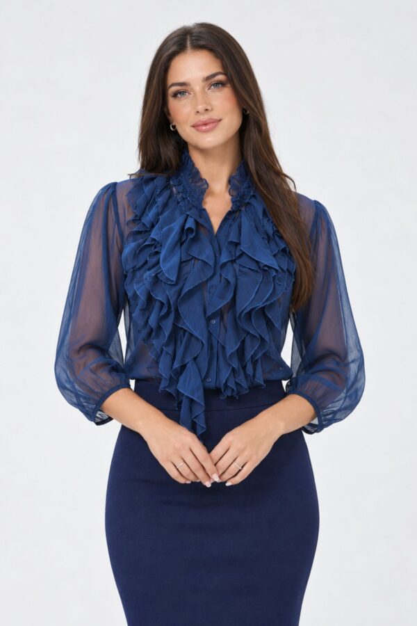 Lilja 3/4 Volangblus – Navy Peony