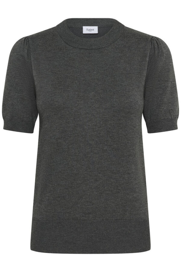 Mila Stickad Topp – Grey Iron Melange