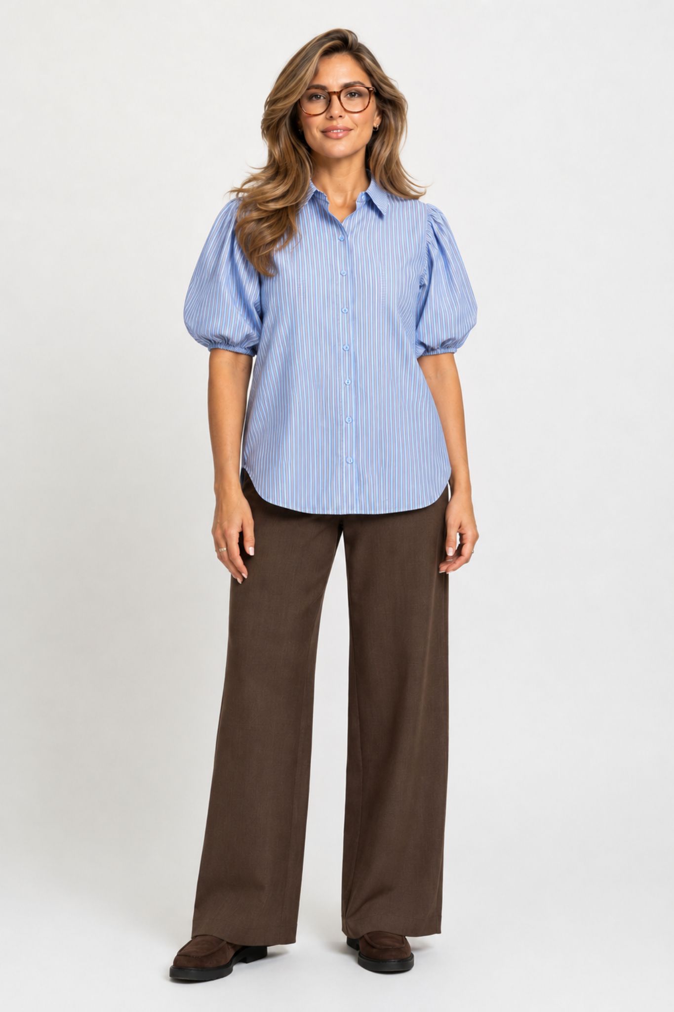 Ella SS Skjortblus - Blue Stripes - Bild 5