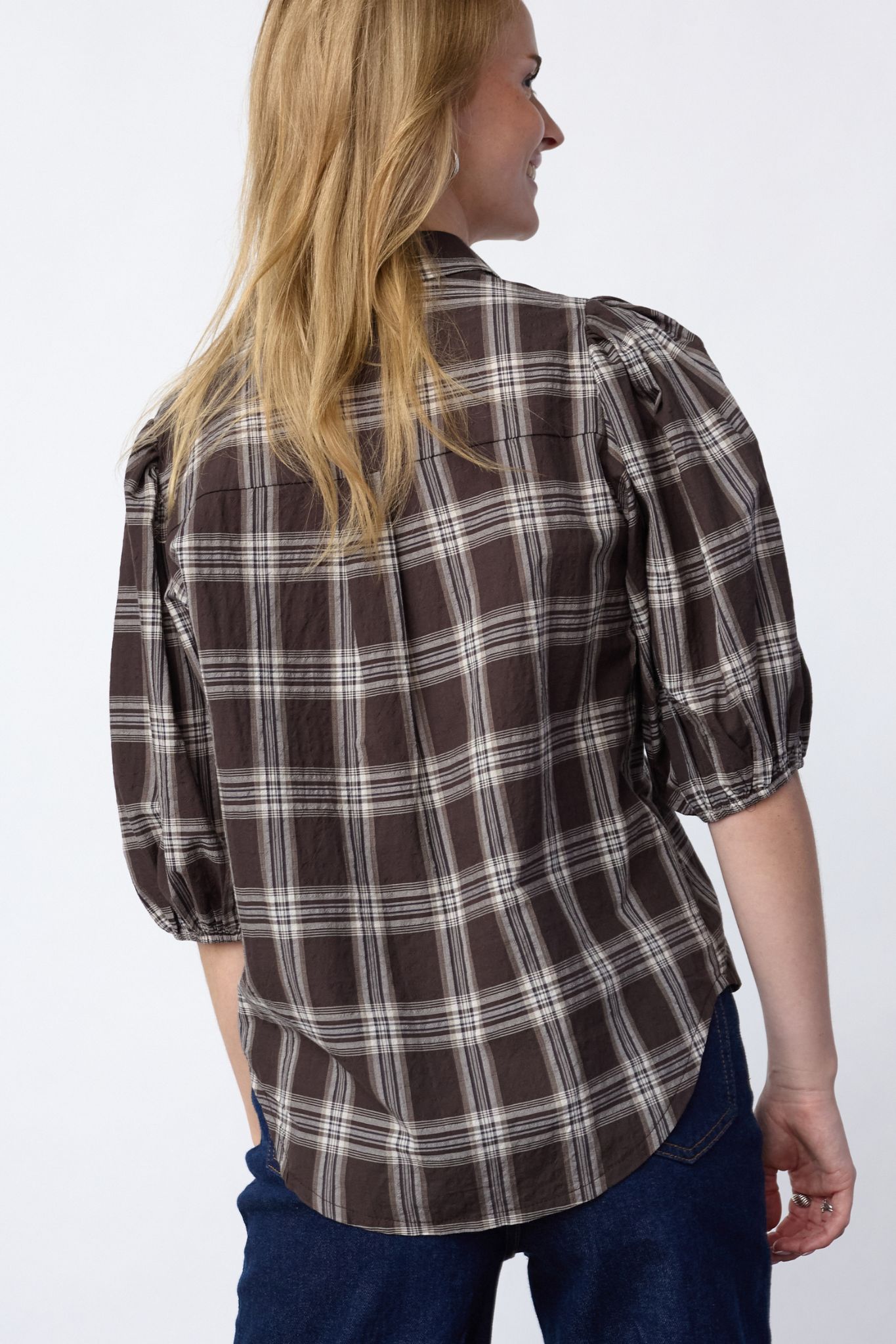 Ella SS Skjortblus - Brown Check - Bild 3