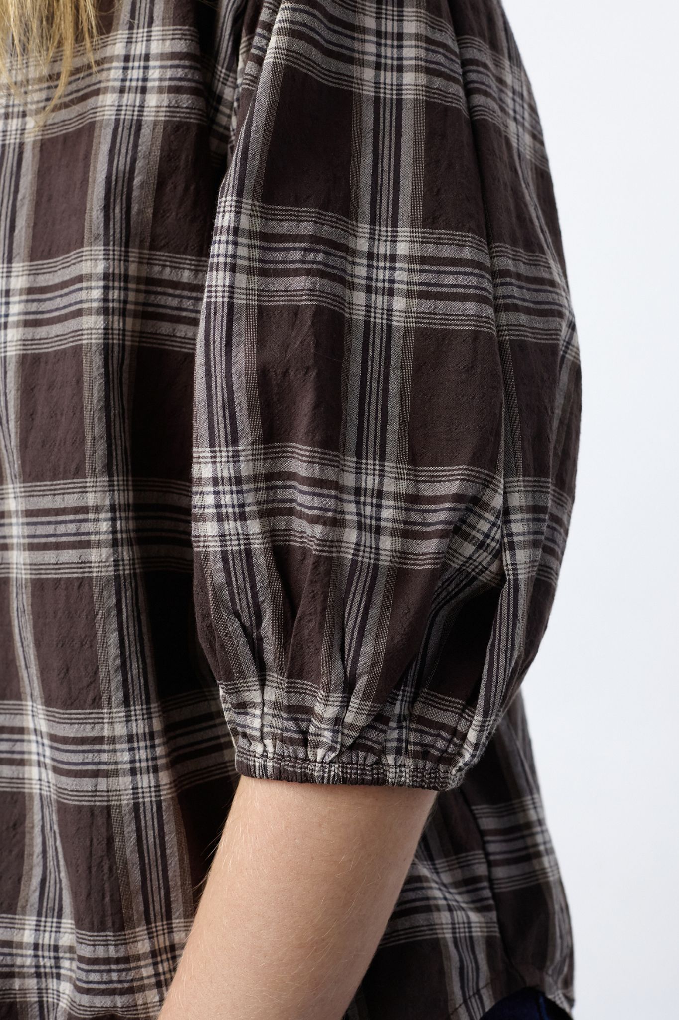 Ella SS Skjortblus - Brown Check - Bild 2