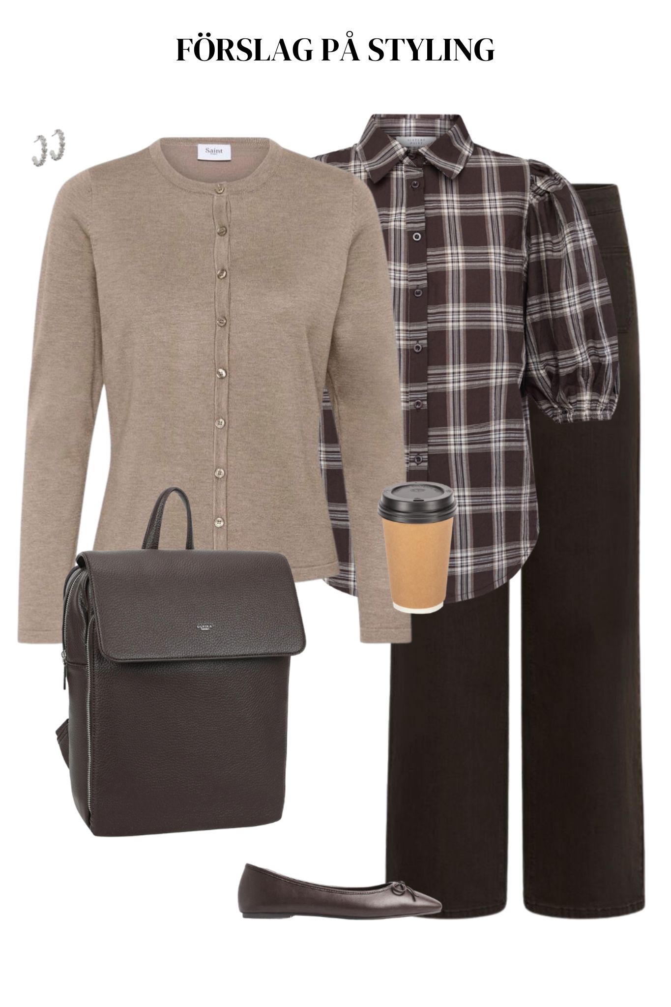 Ella SS Skjortblus - Brown Check - Bild 6