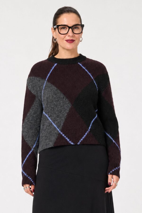 Grith Stickad Tröja – Dark Grey Melange/ Fudge