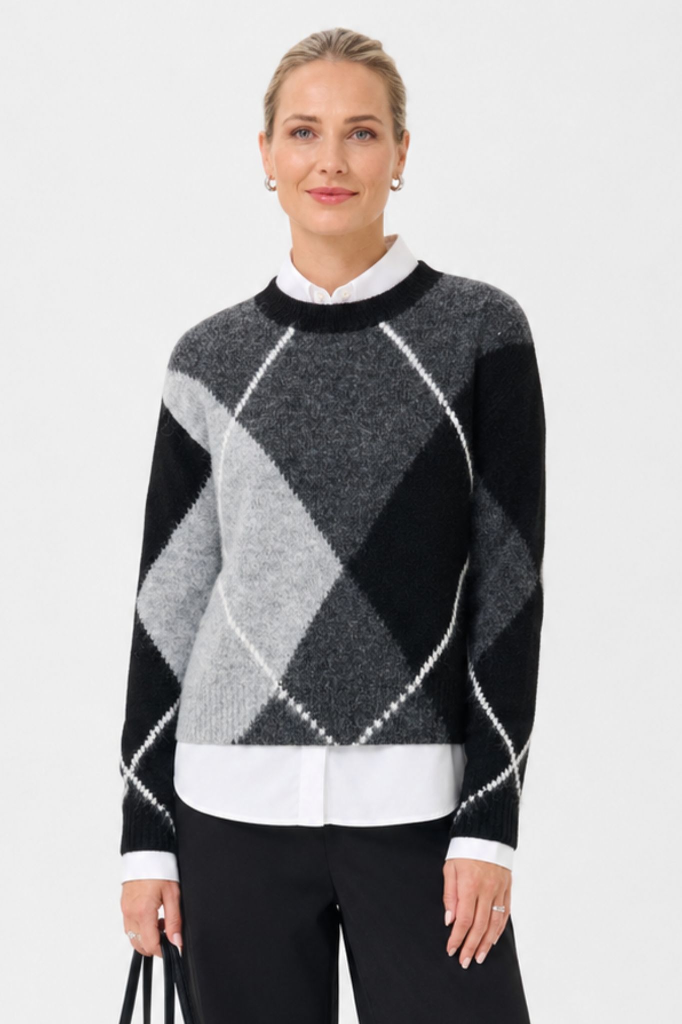 Grith Stickad Tröja - Grey Melange/ Black Check