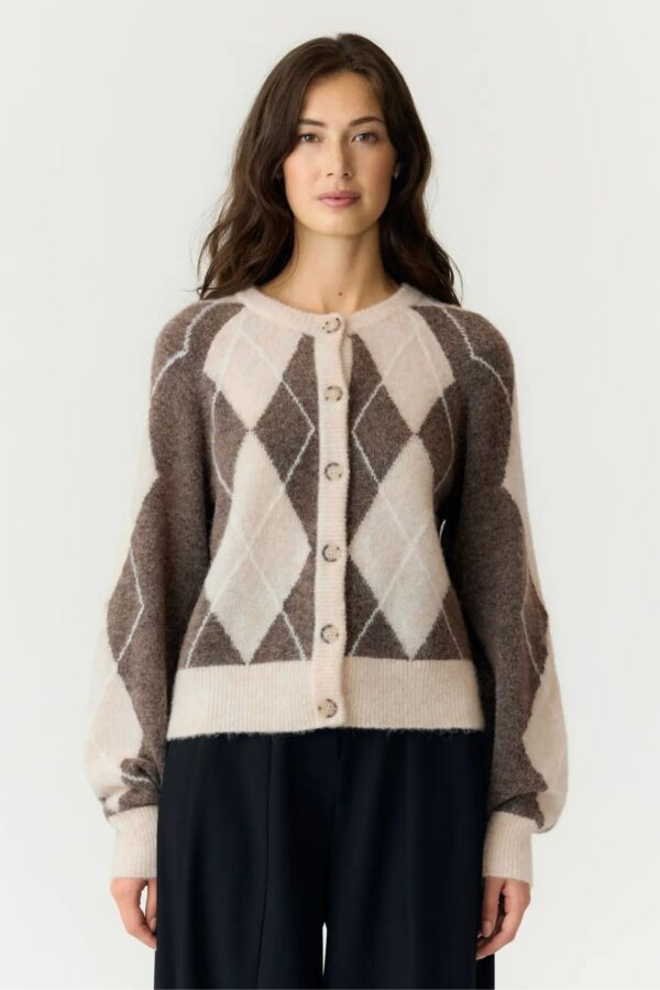 Johi Ull Cardigan – Oatmeal Taupe Gray/ Pristine Harlequin