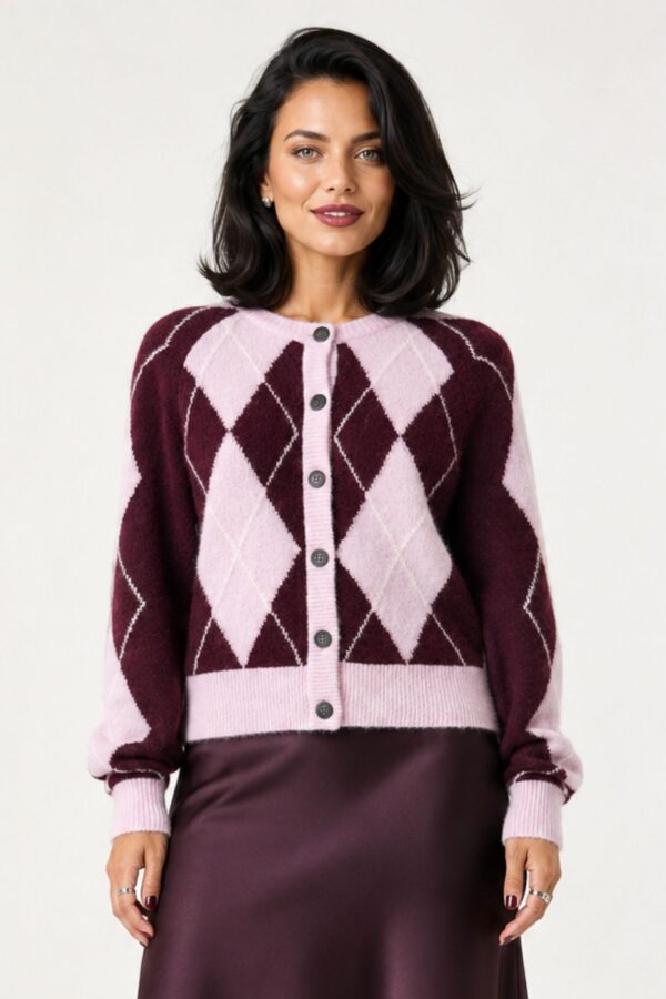 Johi Ull Cardigan – Pale Lilac Fig/ Pristine Harlequin