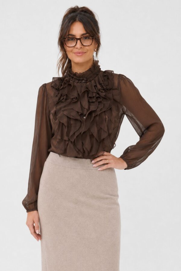 Lilja LS Volangblus – Chocolate Brown