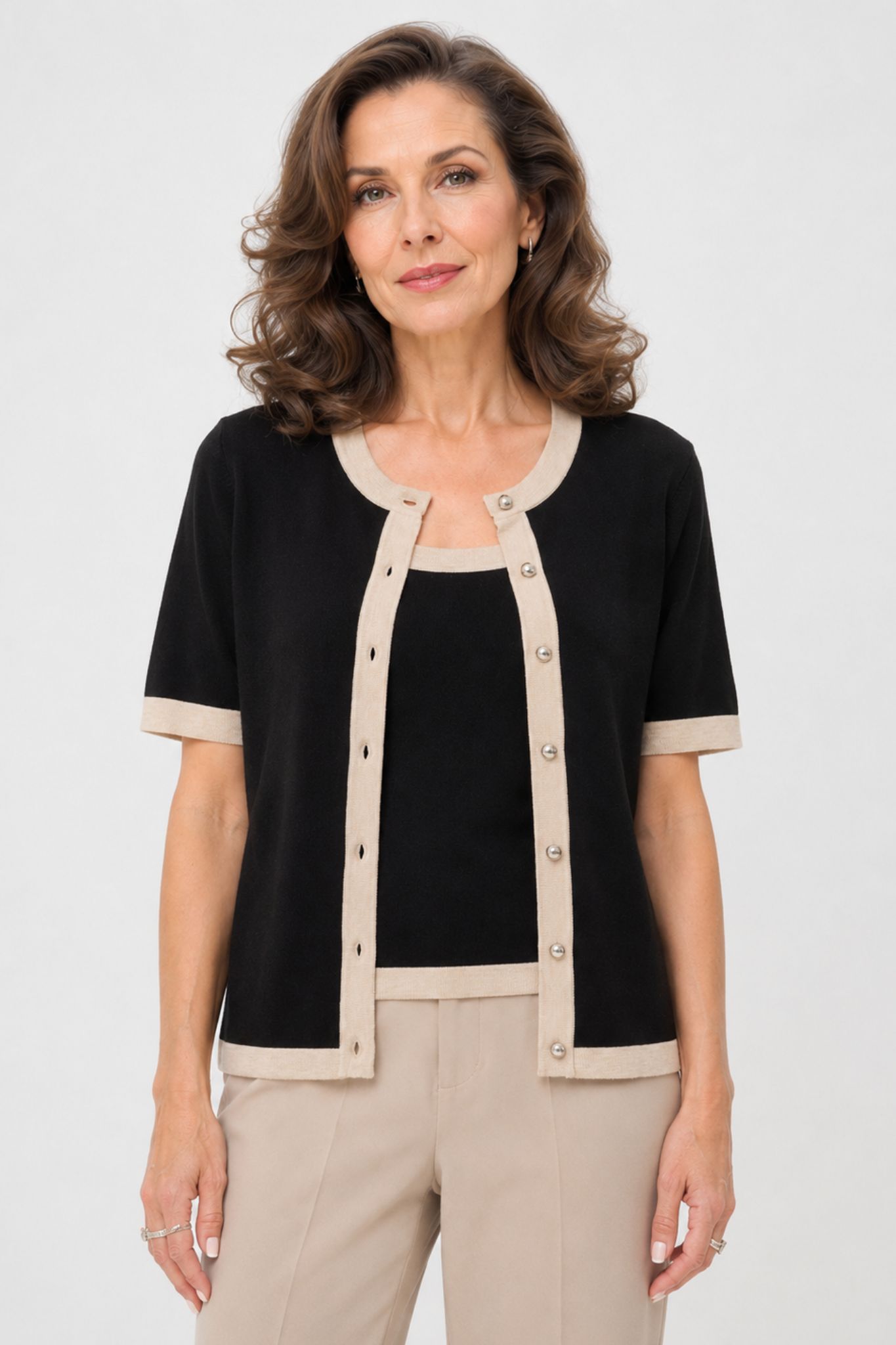 Lizza Contrast Cardigan - Black Deep - Bild 2