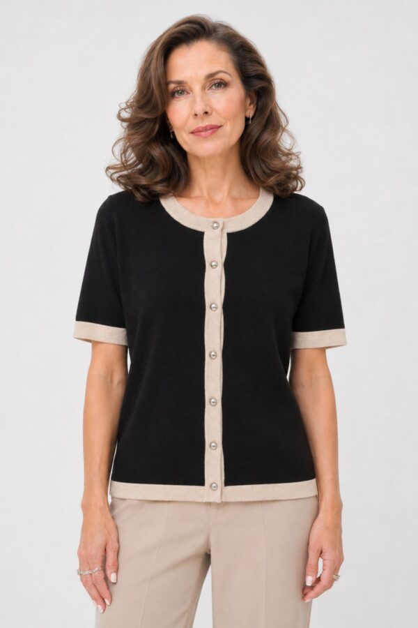 Lizza Contrast Cardigan – Black Deep