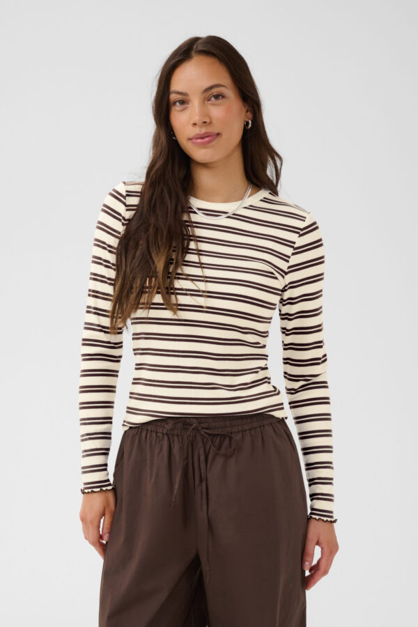Olalia LS Randig Topp – Chocolate Brown/ Ice Stripe