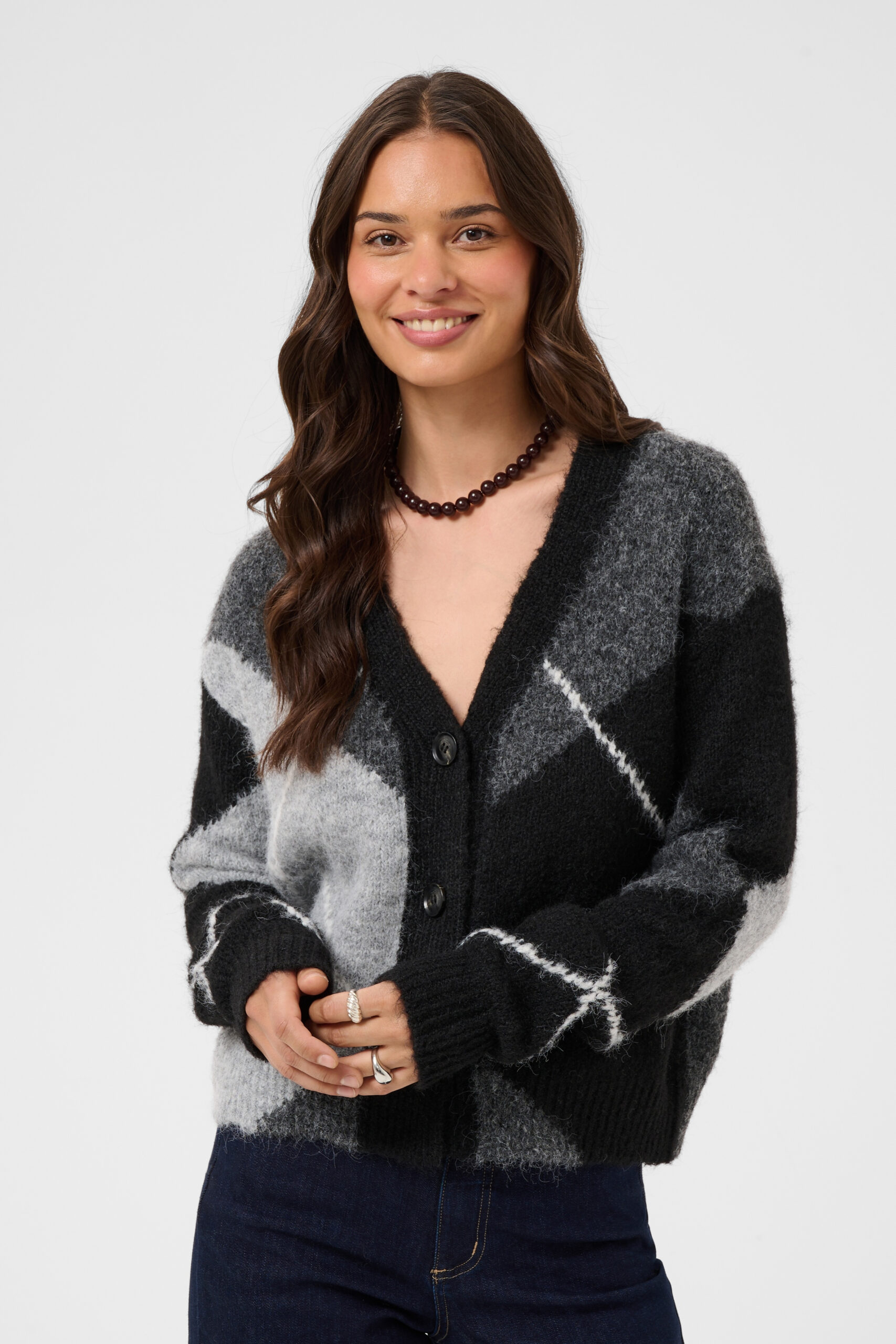 Grith Cardigan - Grey Melange/ Black Check - Bild 8