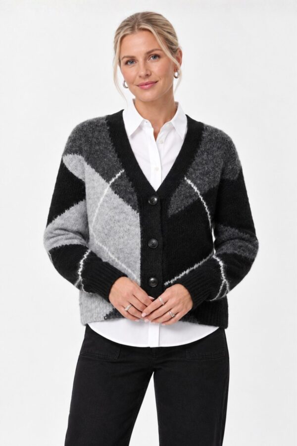 Grith Cardigan – Grey Melange/ Black Check