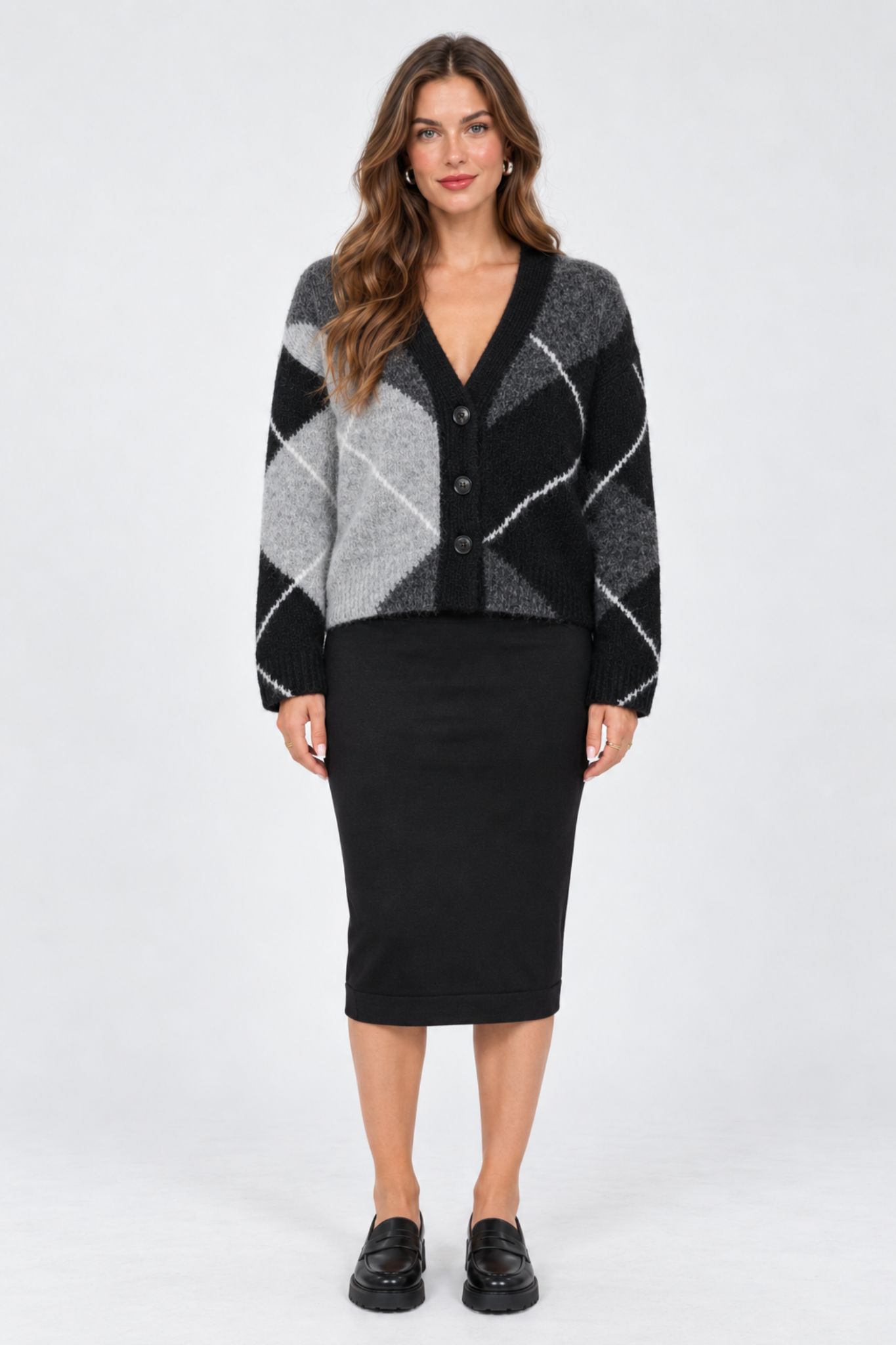 Grith Cardigan - Grey Melange/ Black Check - Bild 2