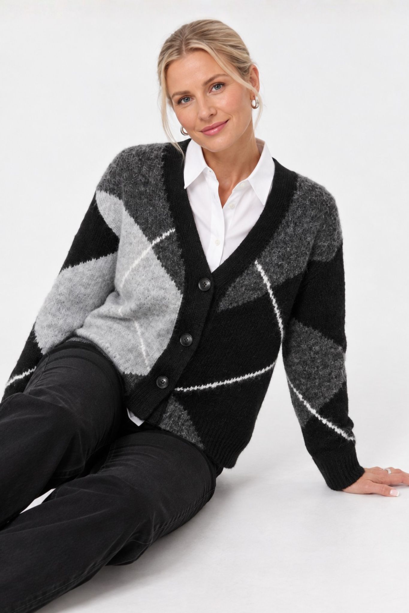 Grith Cardigan - Grey Melange/ Black Check - Bild 4