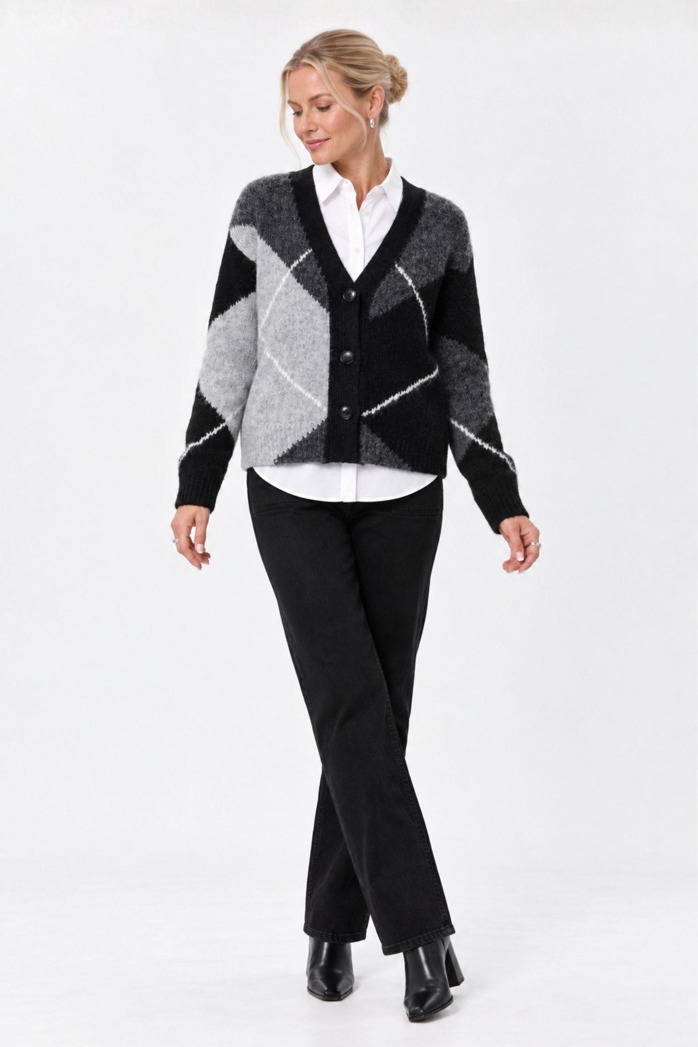 Grith Cardigan - Grey Melange/ Black Check - Bild 3
