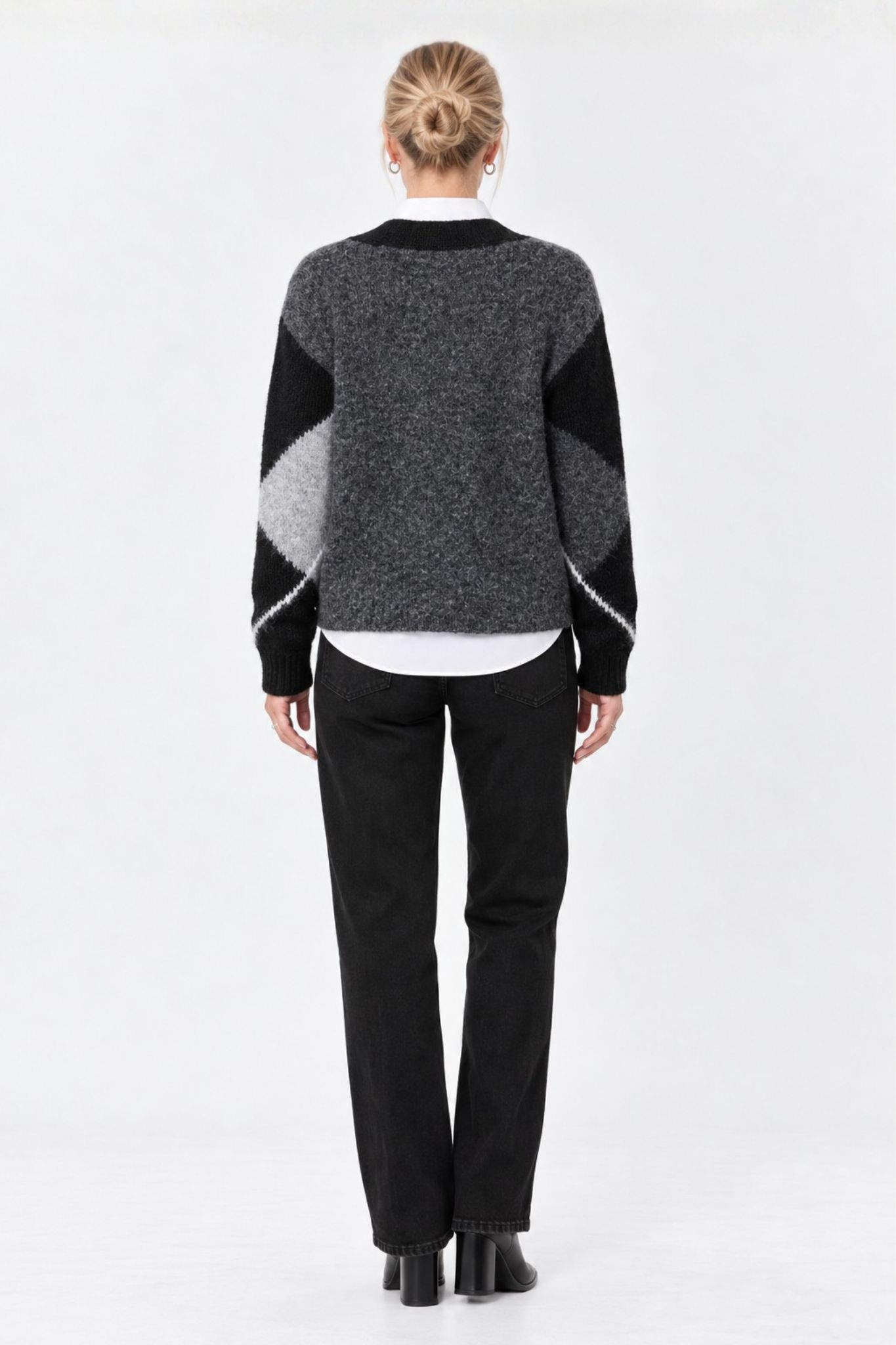 Grith Cardigan - Grey Melange/ Black Check - Bild 5