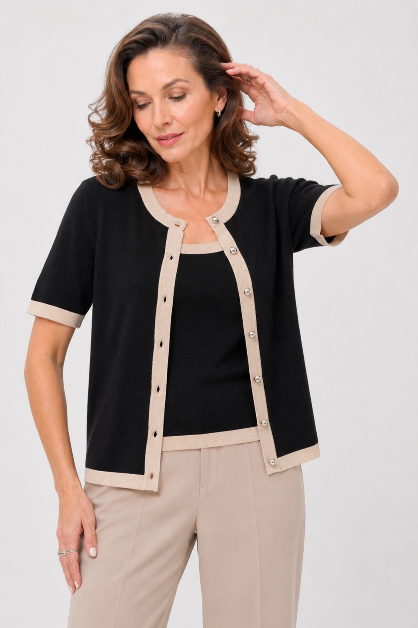 Lizza Contrast Cardigan - Black Deep - Bild 5