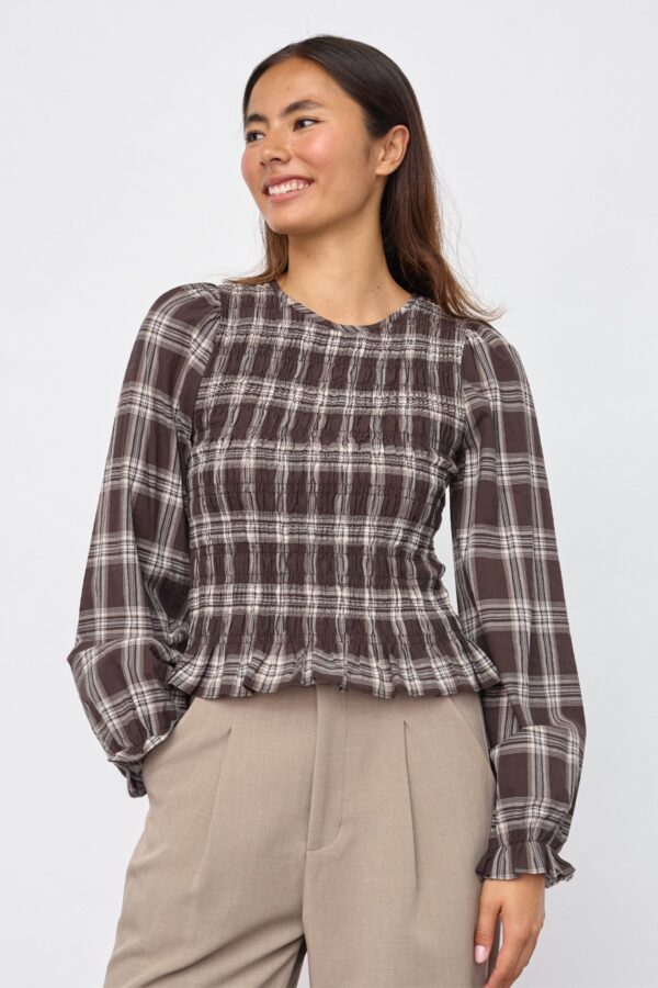 Nix LS Smock Blus – Brown Check