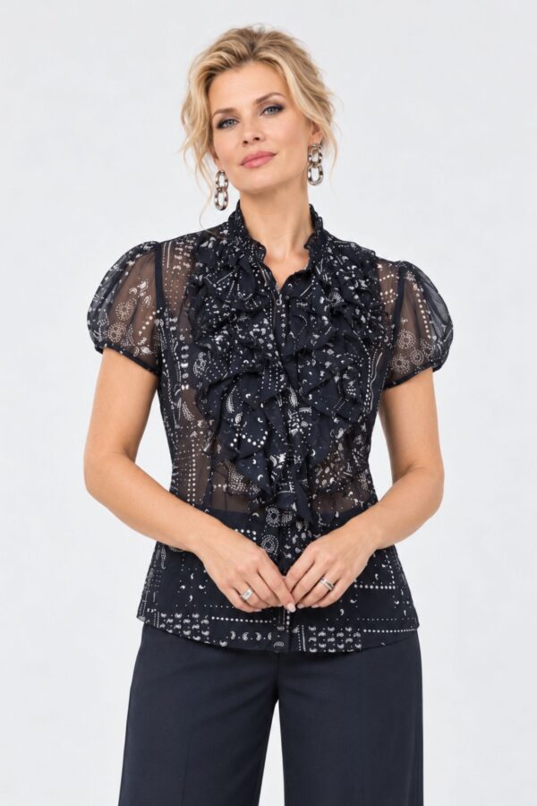 Lilja SS Volangblus – Night Sky Paisley Mosaic