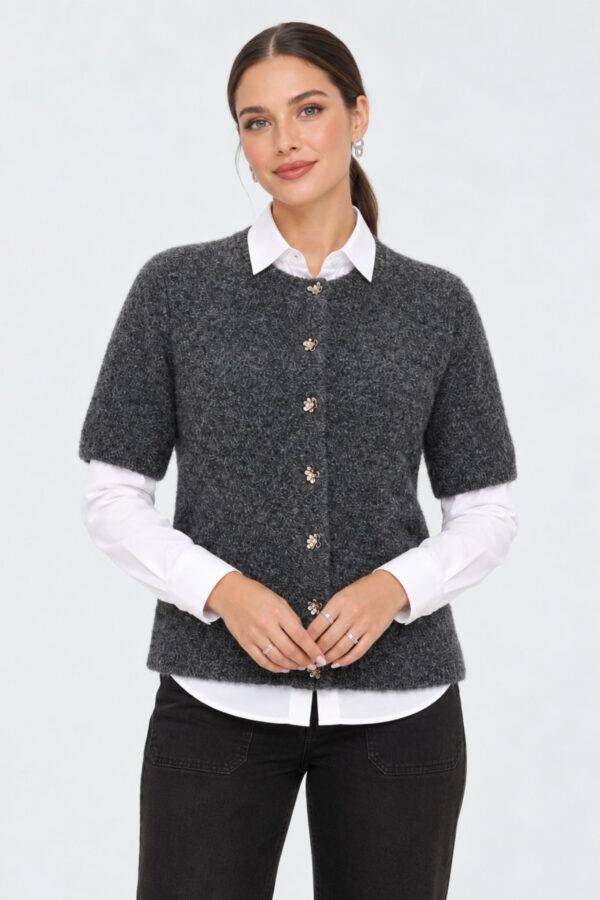 Martine SS Cardigan – Dark Grey Melange