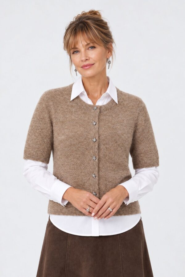 Martine SS Cardigan – Desert Taupe Melange