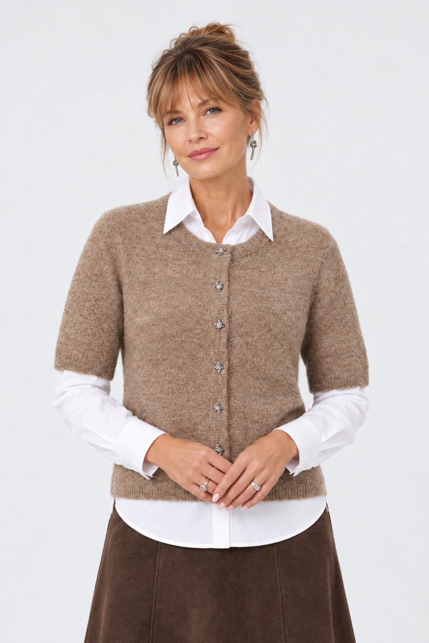 Martine SS Cardigan - Desert Taupe Melange