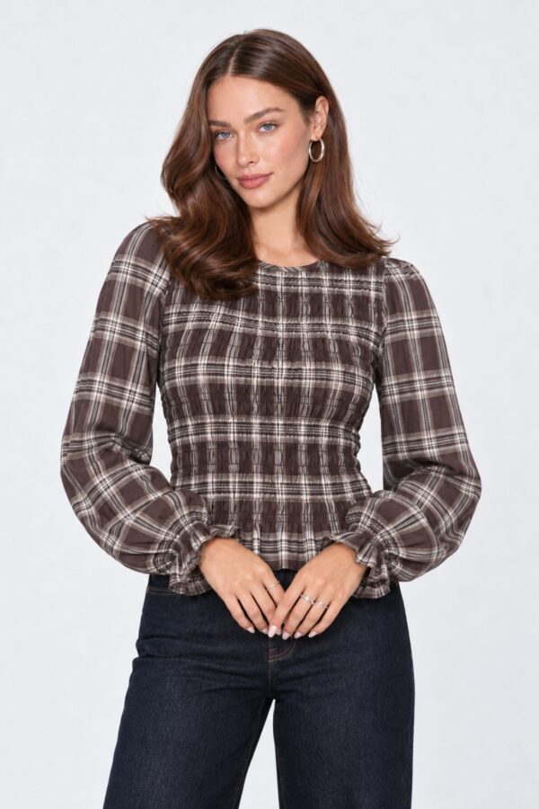 Nix LS Smock Blus – Brown Check